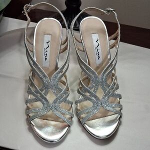 Nina Silver Glitter Strappy Heels